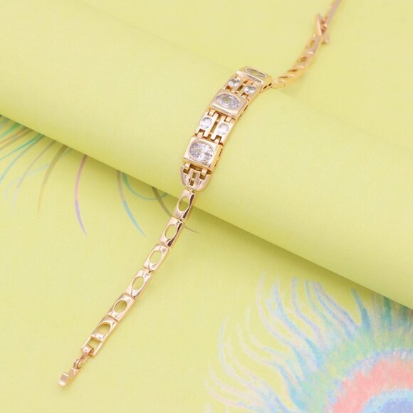 "Elegant Rose Gold Bracelet with Oval Crystal Accents, XPBL0937 - Picture 4 of 12